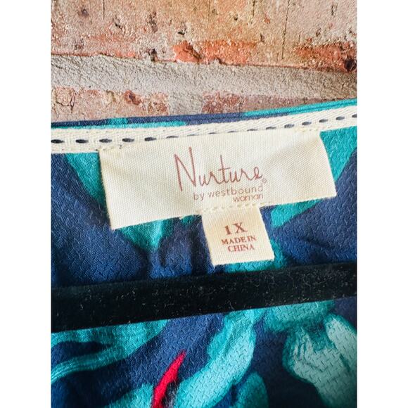 Nurture by westbound Women's Blue Leaf Print V-Neck Long Sleeve Blouse Sz 1X NWT - Picture 3 of 4